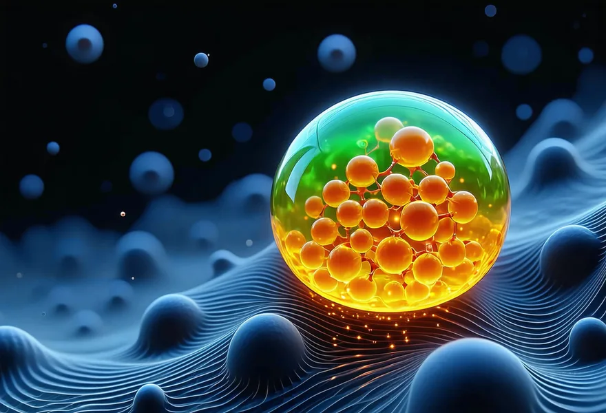 Detailed cross-sectional illustration of a lipid nanoparticle showing the four-layer structure: ionizable lipid core, helper lipid bilayer, cholesterol integration, and PEG-lipid corona